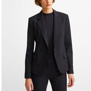 Theory Womens Gabe N Edition Stretch Wool Blazer Jacket Sz 12 Professional Black